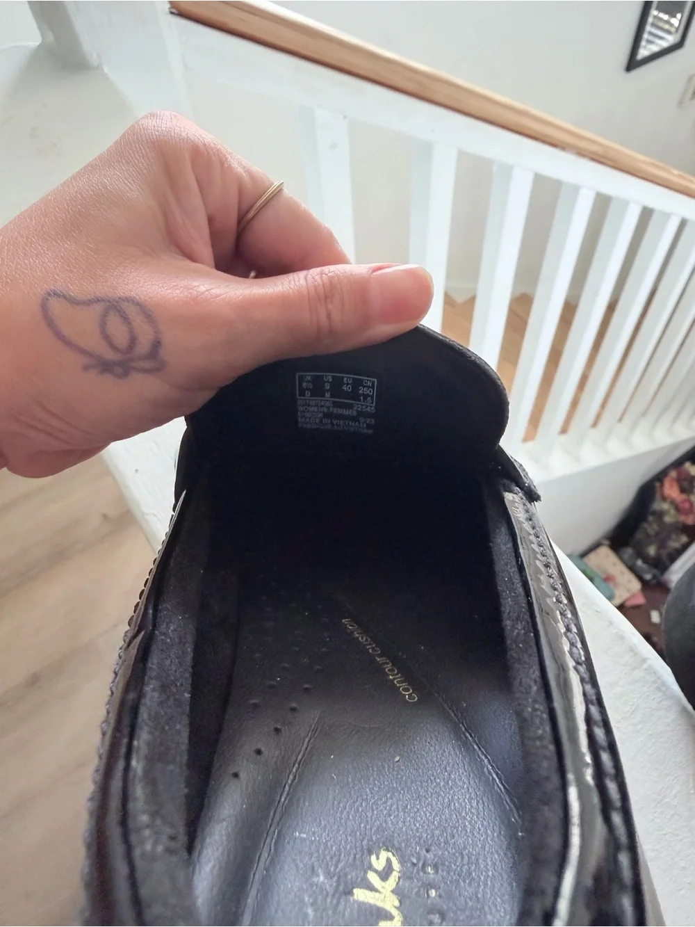 NWOT Clarks Orianna women's platform loafers in black patent leather